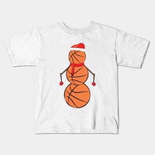 Funny Christmas Basketball Snowman Kids T-Shirt